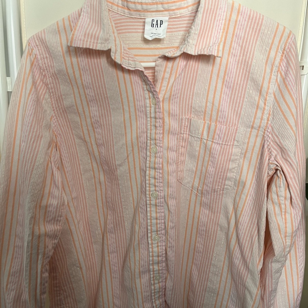 GAP Men's Striped Button-Down Shirt - Pink & Peach